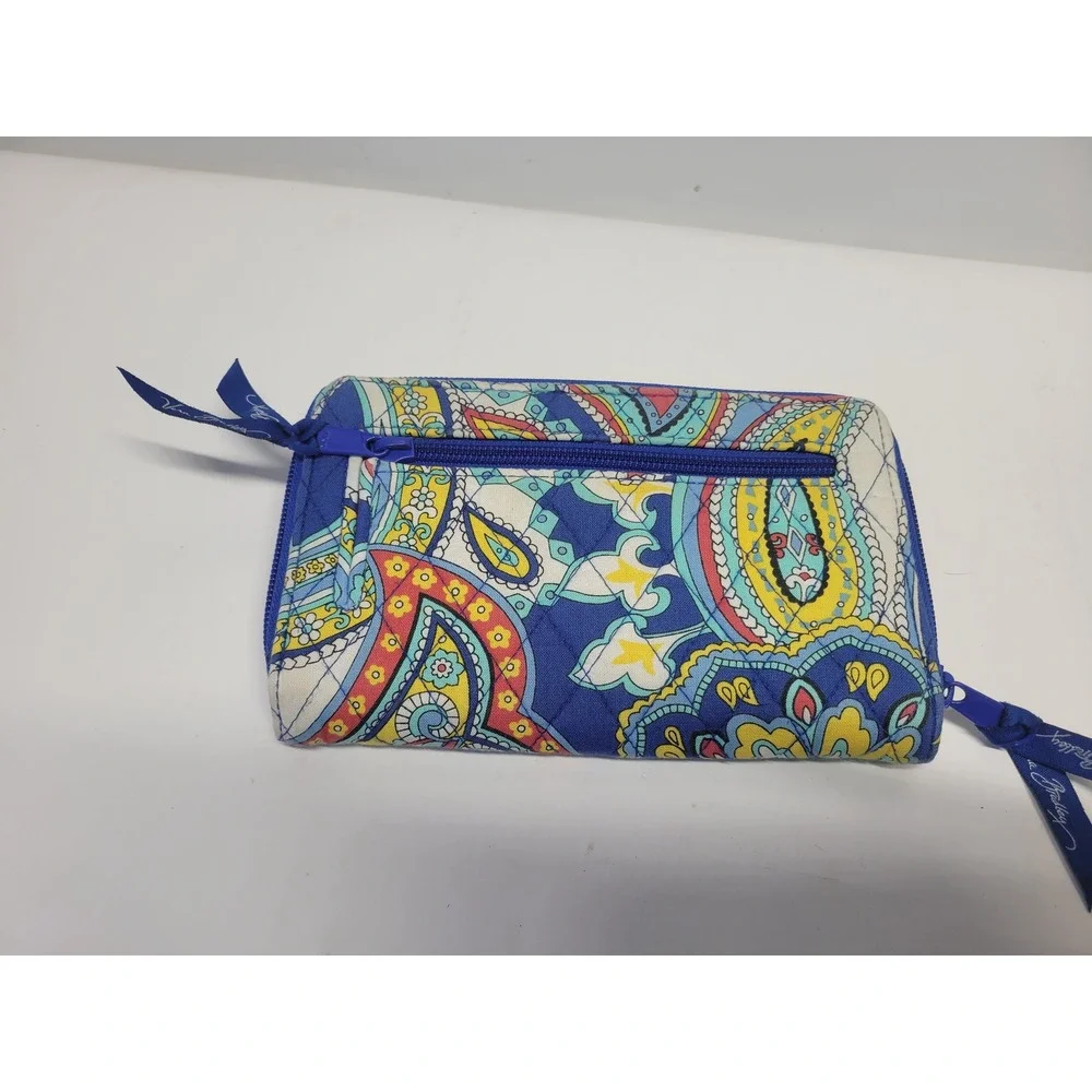 Vera Bradley Wallet Paisley Blue Red Yellow‎ White Zip Around Clutch Purse - Picture 4 of 10